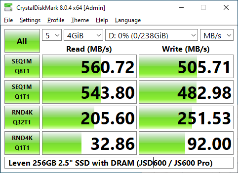 Leven 256GB 2.5 SATA SSD with DRAM Cache (JS-600 Pro)