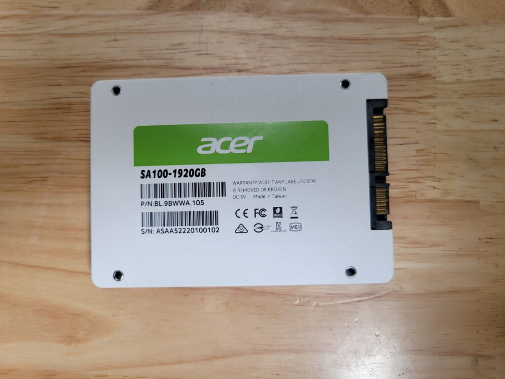 Acer SA100 2.5 2TB SSD Back