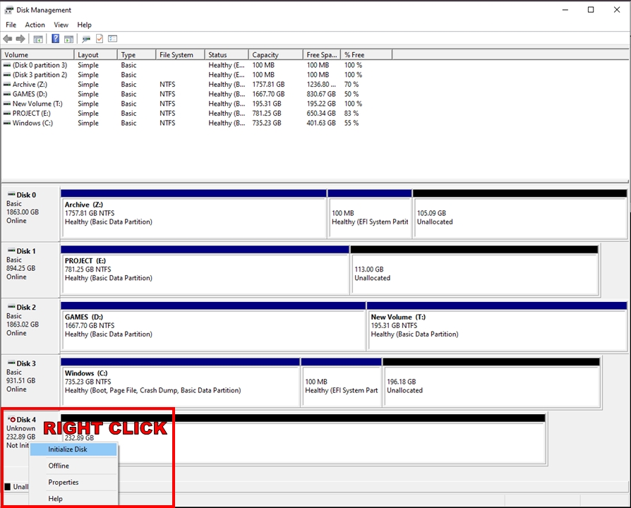 Disk Management Initialize Disk