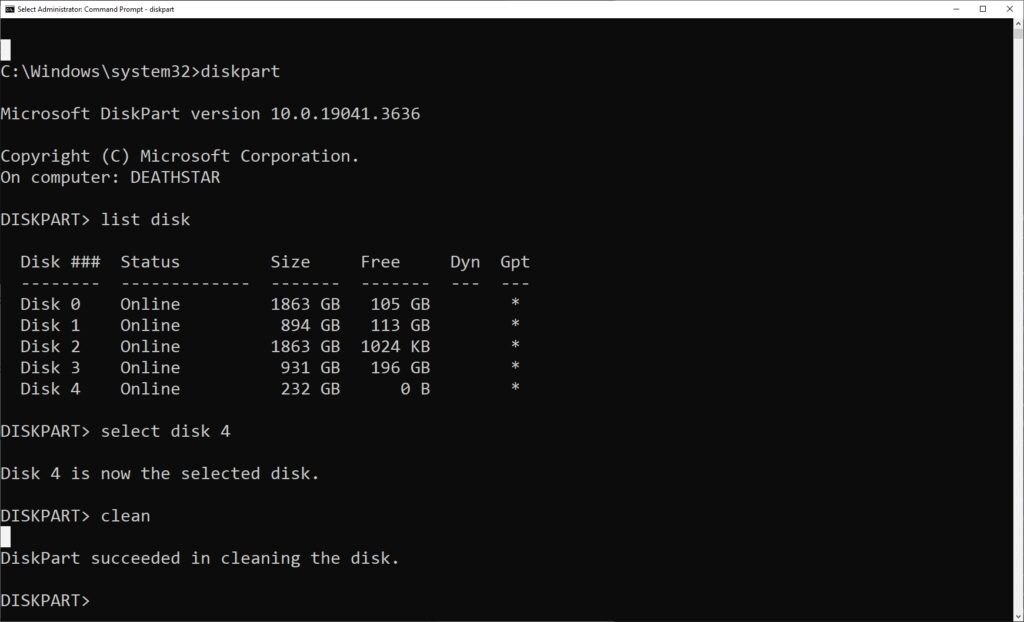 Windows Command Line DISKPART CLEAN